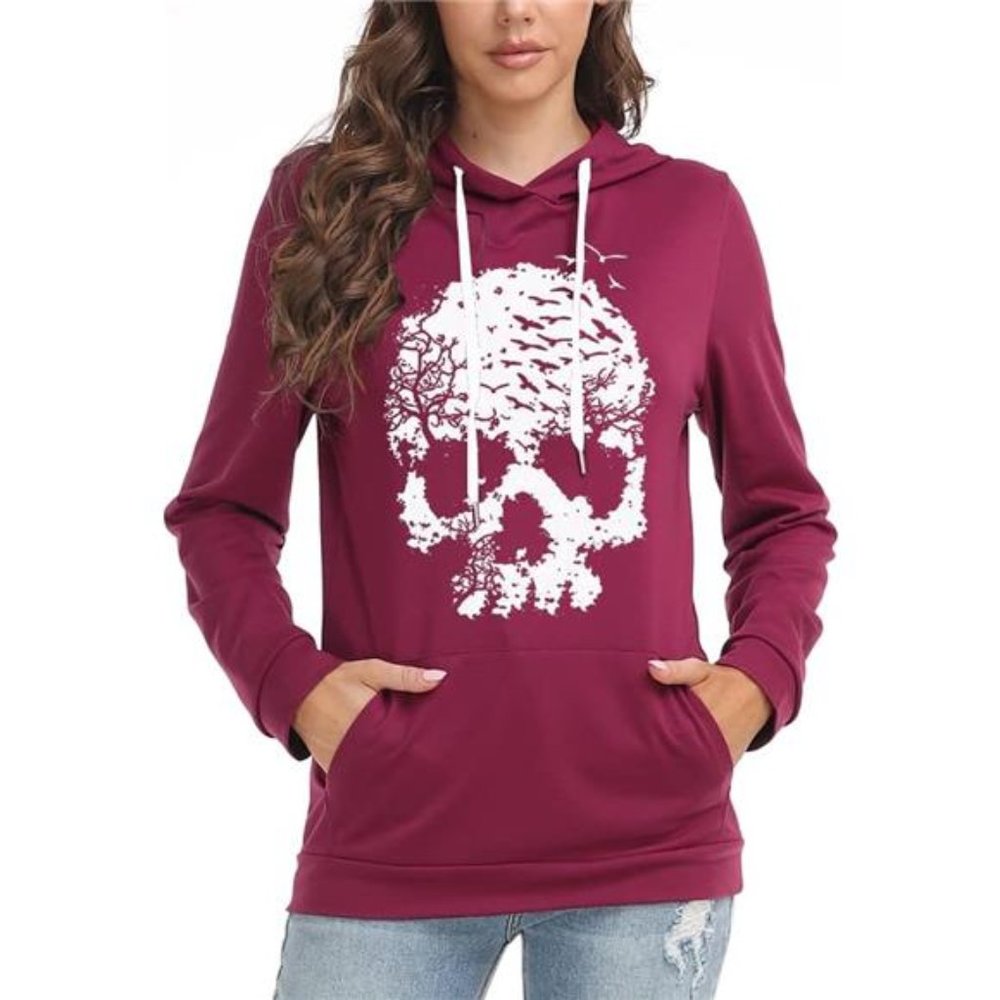 Skull Shirts for Women Skeleton Funny Gothic Graphic Casual Hoodiesโ Pullover